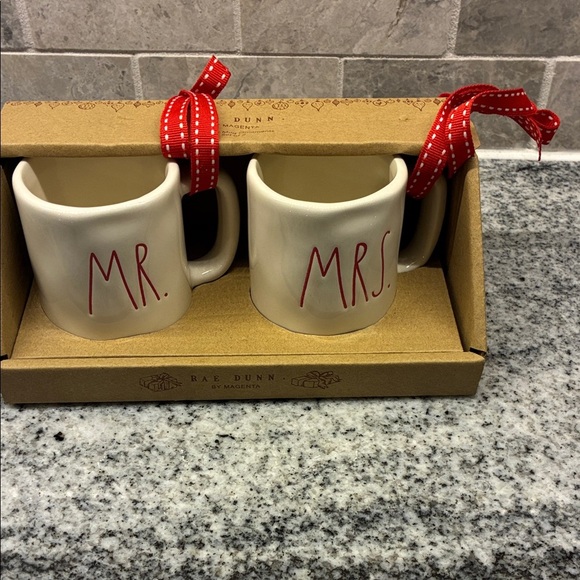 Rae Dunn Mr. and Mrs. Festive Christmas ornaments with Red Ribbon. NWT. B4 - Picture 2 of 3